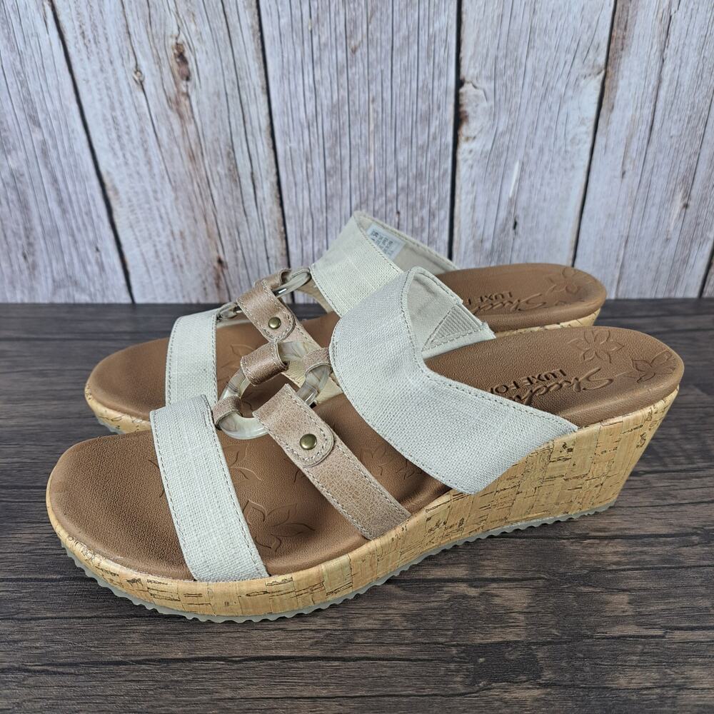Skechers Cali Beverlee Sail Away Luxe Foam Cork Wedge Sandals Women's Size 9 EUC